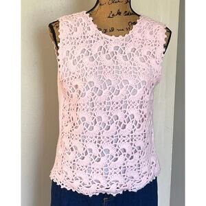 Vintage Pink Acrylic Knit Crochet Sleeveless Tank Top Japan Women’s M